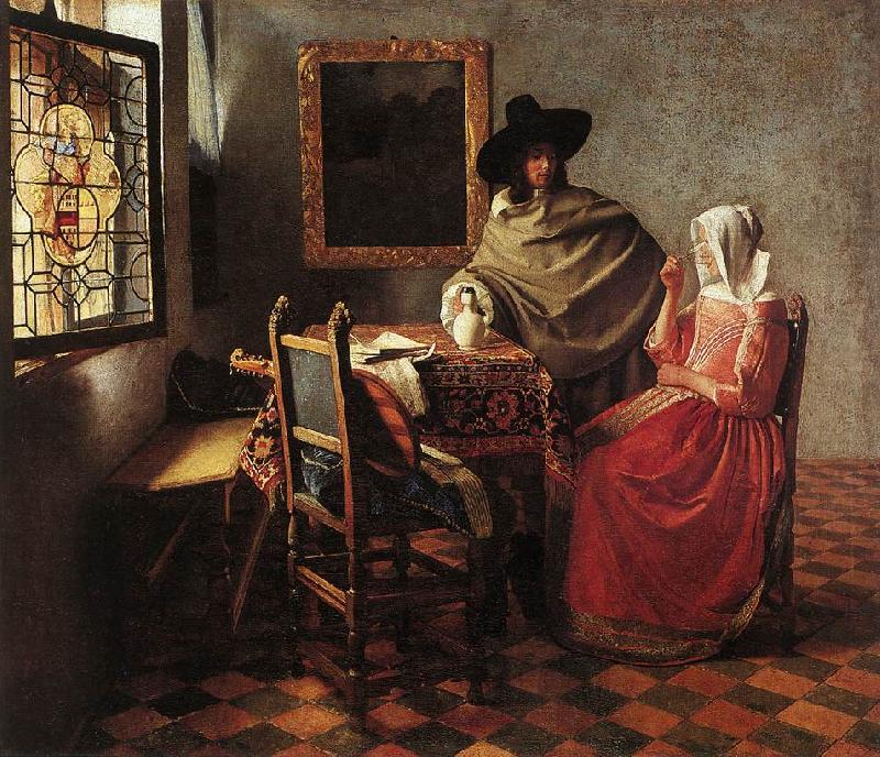 VERMEER VAN DELFT, Jan A Lady Drinking and a Gentleman wr china oil painting image